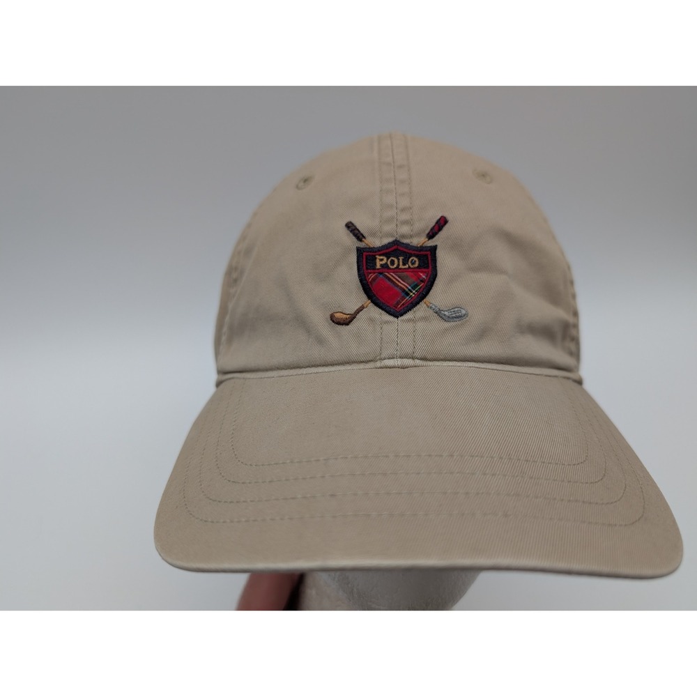 Polo Golf Ralph Lauren Khaki Tan Crest Logo Adjustable Strapback Hat One Size